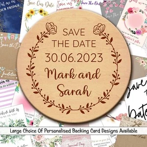 Floral Wreath Leaves Wood Wedding Save The Date Magnets & Backing Cards - Picture 1 of 7