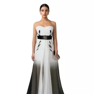 Ever Pretty Ombre Wedding Formal Gown 10 Strapless Jeweled Belt White Black - Picture 1 of 11