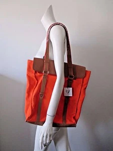 Nuevo con etiquetas Bolso de Hombro Charlotte Ronson Naranja Nuez moscada Bordes de Cuero Lona $198 - Imagen 1 de 11