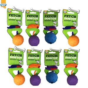 GOOD BOY FETCH DOG TOY BOUNCY PIMPLED RUBBER BALL ON ROPE THROW CASE OF 8 - Picture 1 of 3