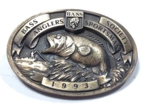 1993 Bass Society Anglers Sportsman Mens Belt Buckle USA Made X - Picture 1 of 3