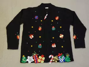 VTG Women's Stitches in Time Christmas Presents Zip-Up Sweater Size L NEW NWT - Picture 1 of 3