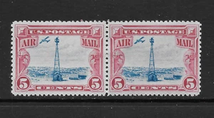 UNITED STATES SCOTT C11 MH PAIR - 1928 5c CARMINE & BLUE AIRMAIL ISSUE - Picture 1 of 2