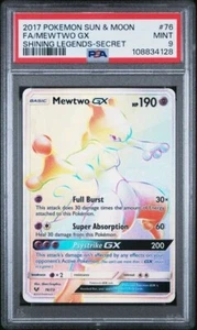 PSA 9 MEWTWO GX 76 SHINING LEGENDS SECRET RAINBOW SUN & MOON POKEMON - Picture 1 of 2