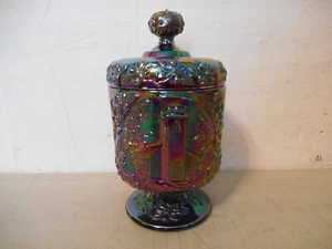 FENTON Antique Amethyst Carnival Glass Lidded Glass Jar Candy Dish - Picture 1 of 8