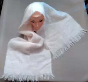 Large Vtg Cream GLENTANA SCOTLAND Mohair Pile Scarf Shawl Wrap Wool 19"x70" - Picture 1 of 4