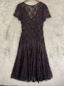 Vintage Shuet Young Kleid 9-10 lila schwarz Spitze Pailletten Fairygoth Whimsygoth 90er - Bild 1 von 12