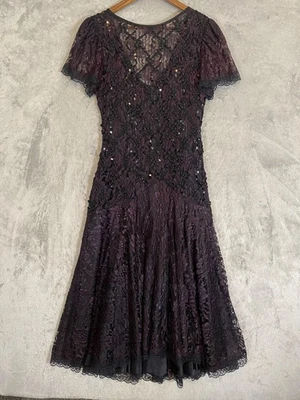 Vintage Shuet Young Dress 9-10 Purple Black Lace Sequin Fairygoth Whimsygoth 90s - Image 1 of 4