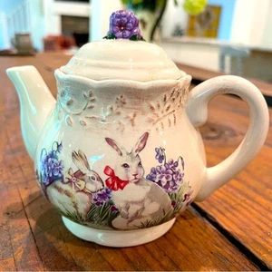 Floral Bunny Teapot with Purple Accents by cracker barrel - Picture 1 of 10