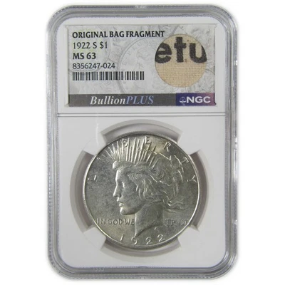 1922 S Peace Dollar MS 63 NGC Silver Original Bag Fragment SKU:I23362 - Image 1 of 4