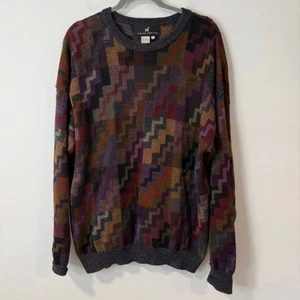 Peruvian Connection Alpaca Grandpa Sweater Colorful Geometric Pattern Crew Large - Picture 1 of 7