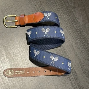 Leder Herren Canvas Gürtel Größe 32 Preppy Navy Tennis Print EUC einmal getragen - Bild 1 von 11