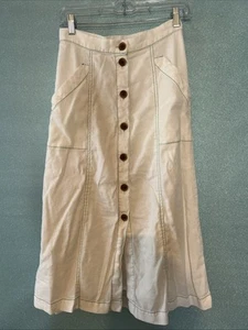 Anthropologie Akemi + Kin Riverine Midi Linen Button Up A Line Skirt Size 4 - Picture 1 of 4