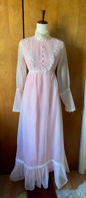 Maxi Vestido Vintage Años 60 Rosa y Blanco 7/8 Pequeño, Hecho en Unión Foto 1 de 4