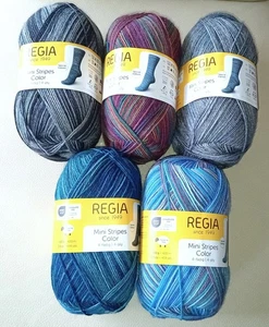 Paket Sockenwolle REGIA 4 Mini Stripes Color Männerfarben 5x100g Sortiment - Neu - Bild 1 von 1