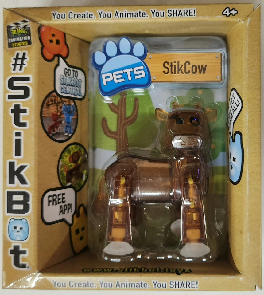 5 Zing Stikbot Pets Cow Gorilla Cat Panda Monkey