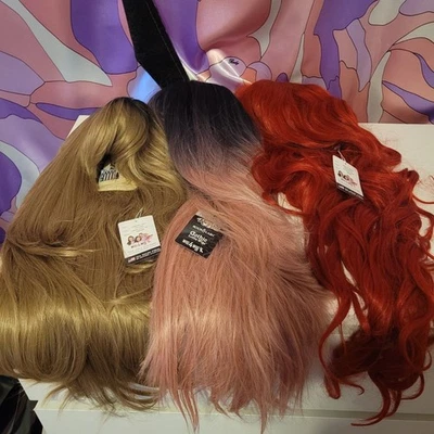 Cosplay Rockstar Wigs lot of 3 Drag Queen Costume Halloween Ariel Mermaid Disney - Image 1 of 4