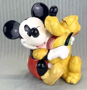 Biscottiera ceramica Disney Topolino che abbraccia Pluto migliori amici ritirata RARO - Foto 1 di 10
