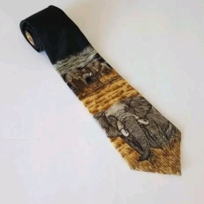 Corbata de seda de Simon Combes, The Greenwich Workshop Elephant de especies en peligro de extinción Foto 1 de 4