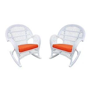 Jeco Wicker Rocker Chair with Orange Cushion - Set of 2 White - Picture 1 of 1