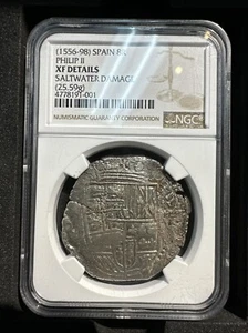🇪🇸(1556-98) NGC XF 1500's Shipwreck Spain 8 Reales Philip II 8R “Pirate Cob” - Picture 1 of 2