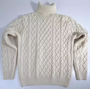 Octobre Editions Men's Size Small Cable Knit Wool Turtleneck Sweater Ecru/Cream - Picture 1 of 18