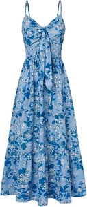 Women'S 2025 Summer Maxi Dress Floral Tie Front Spaghetti Strap Casual Boho Beac - Picture 1 of 8