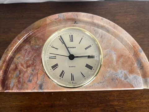 Staiger Quartz Clock set in Polished Multicolored Marble 8” Long 4” Tall 1 1/2 I Cover