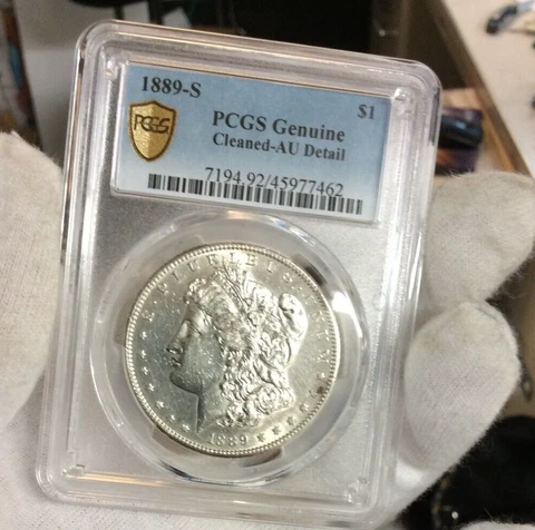 1889-S PCGS Gold Shield AU Details Morgan Silver Dollar Low Mintage 700,000 Coin Cover