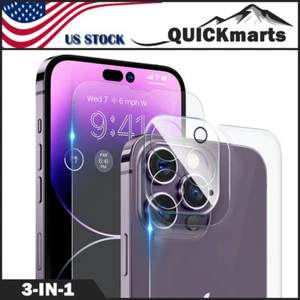 For iPhone 14 Plus Pro Max Tempered Glass Screen Protector Front Back Lens Cover - Picture 1 of 12