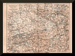 Westfalen +Historische Landkarte von 1889+ Ruhrgebiet,Ruhrpott,Münster,Sauerland - Bild 1 von 2