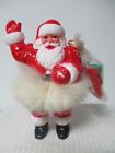 Vintage Hard Plastic Christmas Santa Claus w Original Bag of Toys & Fur Trim