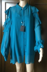 Silk shirt MARINA RINALDI Woman, turquoise color, size IT 54 DE 48 US 18 GB 22 - Foto 1 di 13
