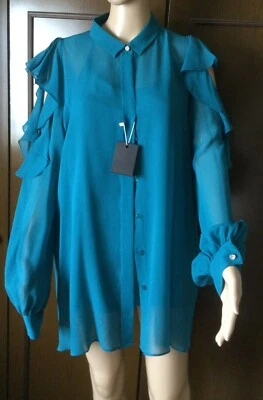 Silk shirt MARINA RINALDI Woman, turquoise, size IT 46 DE 40 US 10 GB 14 Camicia - Immagine 1 di 4