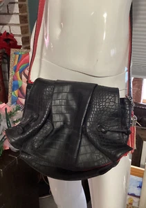 VINTAGE Carlos Falchi Soft Leather Drawstring CROSSBODY Bag - Black - Picture 1 of 16