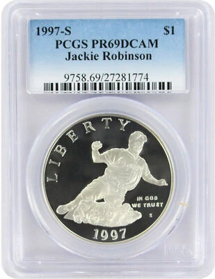 1997-S Jackie Robinson Silver Commemorative Dollar PR69DCAM PCGS Proof 69 DC - Image 1 of 2
