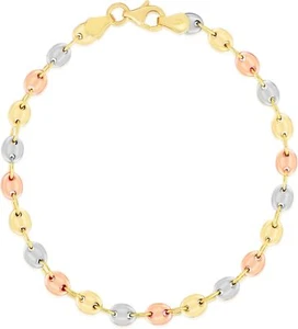 Floreo 14k Tri-Color Gold 4.7mm Puff Anchor Mariner Chain Bracelet, 7.25 Inch - Picture 1 of 2