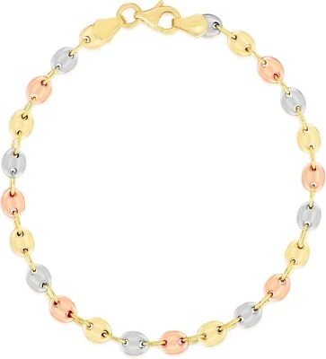 Floreo 14k Tri-Color Gold 4.7mm Puff Anchor Mariner Chain Bracelet, 7.25 Inch - Image 1 of 2