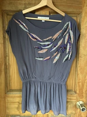 Lauren Conrad Women’s Gray Beautiful Feather Sequin Pattern Tunic Elastic Waist — 第 1/4 张图片