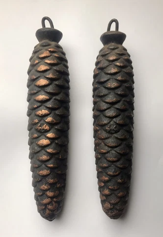 Vintage Pair Coo Coo Cuckoo Clock Pine Cone Weights 1180g & 1144g - Marked “44” Cover