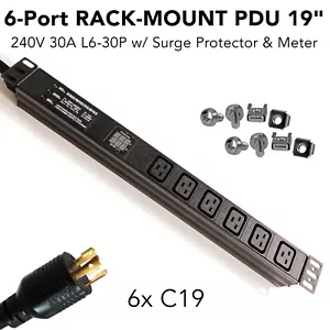 1U Rack Server PDU 7500W 240V 30A L6-30P with 6 C19 Surge Protector Mining KASPA - Picture 1 of 7
