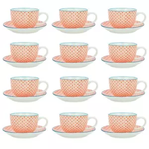 Cappuccino Cups and Saucers Set Coffee Tea Porcelain 250ml - Orange Print - x12 - Picture 1 of 5
