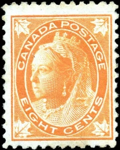 Canada 8c Scott #72 Mint Hinged Fine 1897 Queen Victoria Maple Leaf Stamp - Imagen 1 de 2