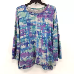 HABITAT Sweater Top Women's S Multicolor Artsy Thin Fleece 3/4 Sleeves Boxy - Picture 1 of 13