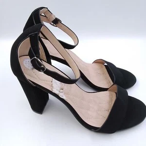 Forever Womens Black Ankle Strap Amber-01 Casual Block Heel Sandals Size 8.5 - Picture 1 of 9