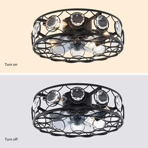 18 inch Modern Crystal Ceiling Fan Light Cage Chandelier Fan Lamp with Remote - Picture 1 of 12