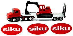 Camión Red Siku Scania 3 ejes T-CAB y remolque de 2 ejes de carga baja + carga excavadora - Imagen 1 de 17