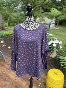 Joules Harbour Blue Animal Print 3/4 Length Sleeve Top Size 20 100% Cotton - Picture 1 of 10