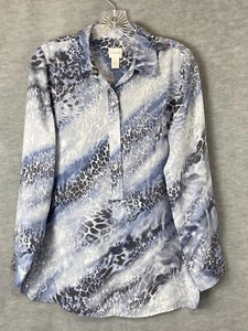 Chicos Top Damen klein blau grau Animal Print Langarm Knopf - Bild 1 von 9