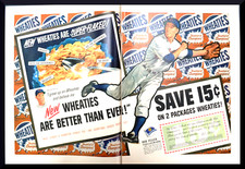 1952 Bob Feller MLB Baseball Cleveland Indians Wheaties cereal print ad 20" x 14